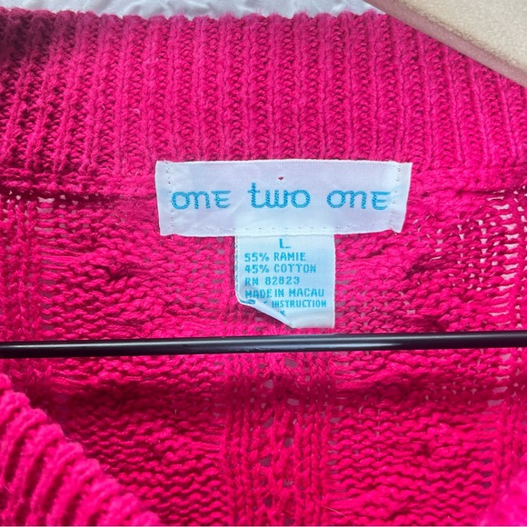 VINTAGE Fuchsia Crew Neck Cable Knit Sweater Top - Picture 3 of 4